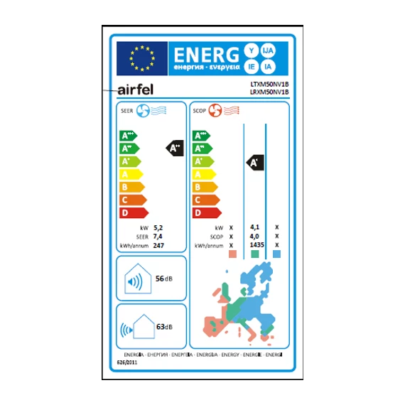 Aparat de aer condiționat split cu invertor Airfel LTXM50NV1B / LRXM50NV1B 5,2 kW cu invertor