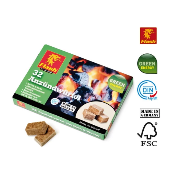 Brichetă pentru aprins focul Flash pe bază de ceară de lemn 32 de buc.