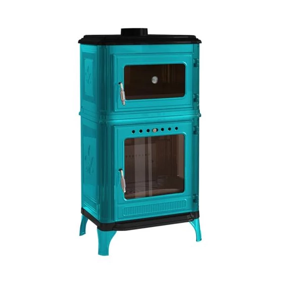 Hunor 8010 Șemineu cuptor din fontă , turcoaz, 7 kW