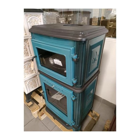 Hunor 8010 Șemineu cuptor din fontă , turcoaz, 7,1 kW