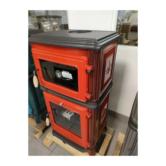 Hunor 8010 Șemineu cuptor din fontă , vișinie, 7,1 kW