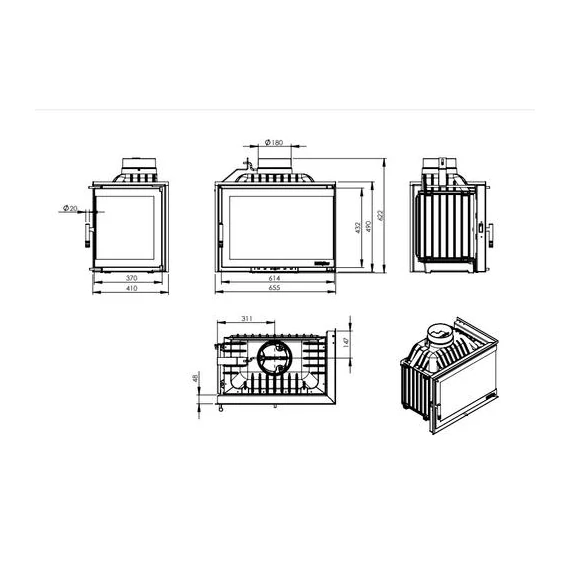 Șemineu Nordflam Etna ECO u sticlă pe partea dreaptă 13kW