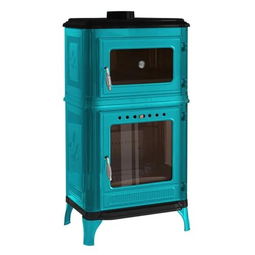 Hunor 8010 Șemineu cuptor din fontă , turcoaz, 7 kW